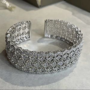 JUDITH RIPKA STERLING SILVER AND DIAMONIQUE WIDE CUFF BRACELET
